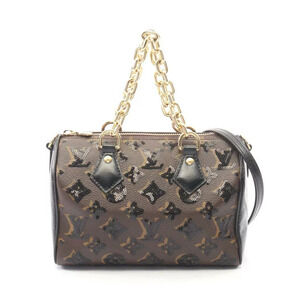 Louis Vuitton Speedy Handlire Monogram Sequin Handbag Canvas Leather Brown Black